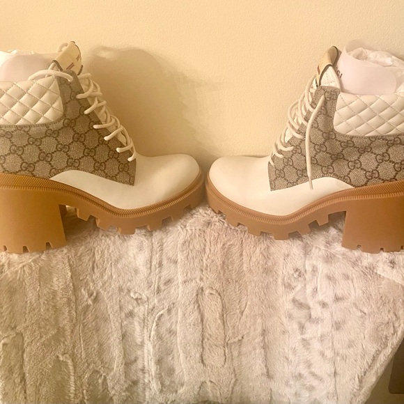 Gucci Apollo GG Supreme Boots Samoa Quilted White Leather Upper. - Picture 6 of 11